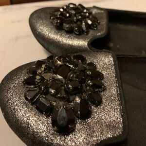 Christian Siriano Embellished Metallic Black Rounded Toe Flats